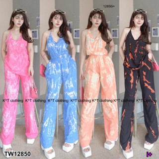 TW12850 Set 2 ชิ้น เสื้อทรงคล้องคอ+กางเกงขายาว