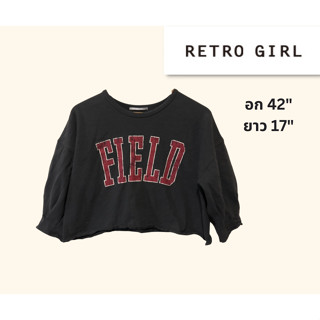 Retro Girl - crop top คร็อปท็อป เอวลอย ตัวใหญ่ สีเทาเฟด อก 42