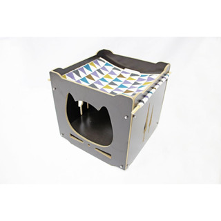 Cat Box กล่องไม้บ้านแมว สีดำ 38x38x38cm PT618-2