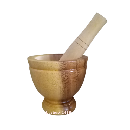 ครกไม้ พร้อมสาก เกรด A ครกไม้ส้มตํา ขนาด 6-9 นิ้ว ผิวเรียบเนียน ไม่มีตาไม้ สีเหลืองลายเนื้อไม้ธรรมชาติ ครกตำน้ำพริก - รูปที่ 4