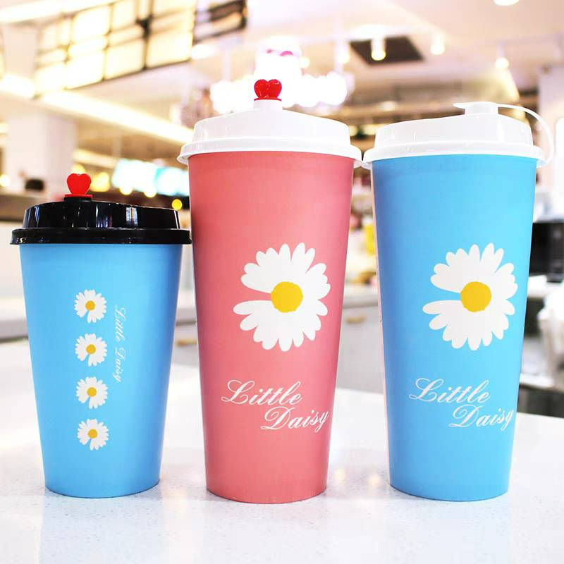 16 22 oz เเก้วกระดาษลายดอกไม้หนาชั้นเดียว (50ใบ) และ2ชั้น (25ใบ) พร้อมฝา