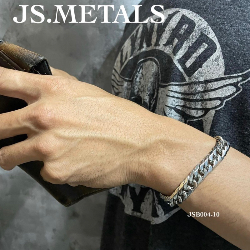 METALS สร้อยข้อมือเลส รุ่นตัดเหลี่ยม  10 mm สีเลสเงา  สแตนเลส (WATERPROOF)  B02-02