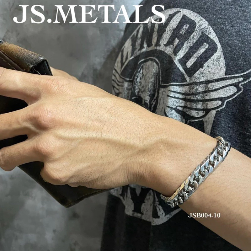 METALS สร้อยข้อมือเลส รุ่นตัดเหลี่ยม 10 mm สีเลสเงา สแตนเลส (WATERPROOF) B02-02