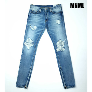 ยีนส์ Mnml เอว 34 สีฟอกแต่งขาดเดิม ปลายขาซิป