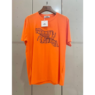 HERMES HORSE EMBROIDERED COTTON T-SHIRT เสื้อยืดคอกลมแขนสั้น แบรนด์แอร์เมส ปักรูปม้า