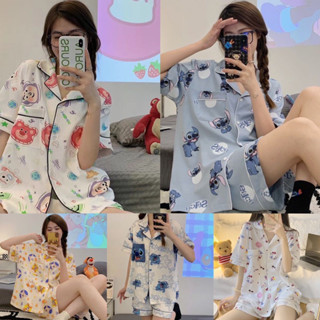 SYชุดนอนลายการ์ตูนน่ารักๆ เสื้อแขนสั้น+กางเกงขาสั้น ผ้าคอตตอนแท้ ผ้าเนื้อดี ใส่สบาย ผ้านุ่ม