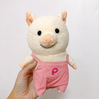 🛒 ตุ๊กตาหมู Pu-ton pig Japan ใส่ชุดฮูท Size กลาง เอี๊ยมชมพู 🇯🇵