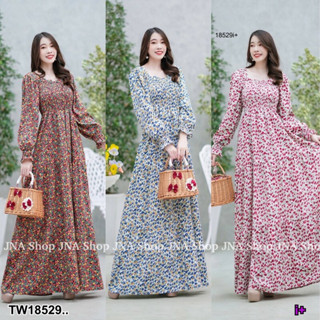 TT18529 เดรสยาวสม๊อคอกลายดอกเล็ก ..	Long dress, smock, small flower pattern..