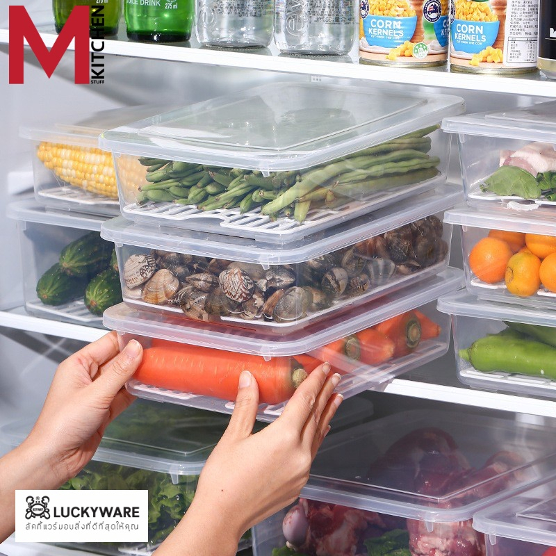 M KITCHEN กล่องถนอมอาหาร กล่องเก็บอาหาร มีตะแกรงรอง Keyway จัดระเบียบตู้เย็น เก็บผักผลไม้ เนื้อสัตว์  (A7)