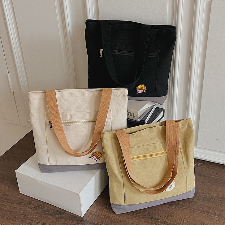 CTGBT2 กระเป๋าสะพายข้าง crossbody bag ผ้าแคนวาสความจุขนาดใหญ่ สำหรับผู้หญิง สี white/black/yellow