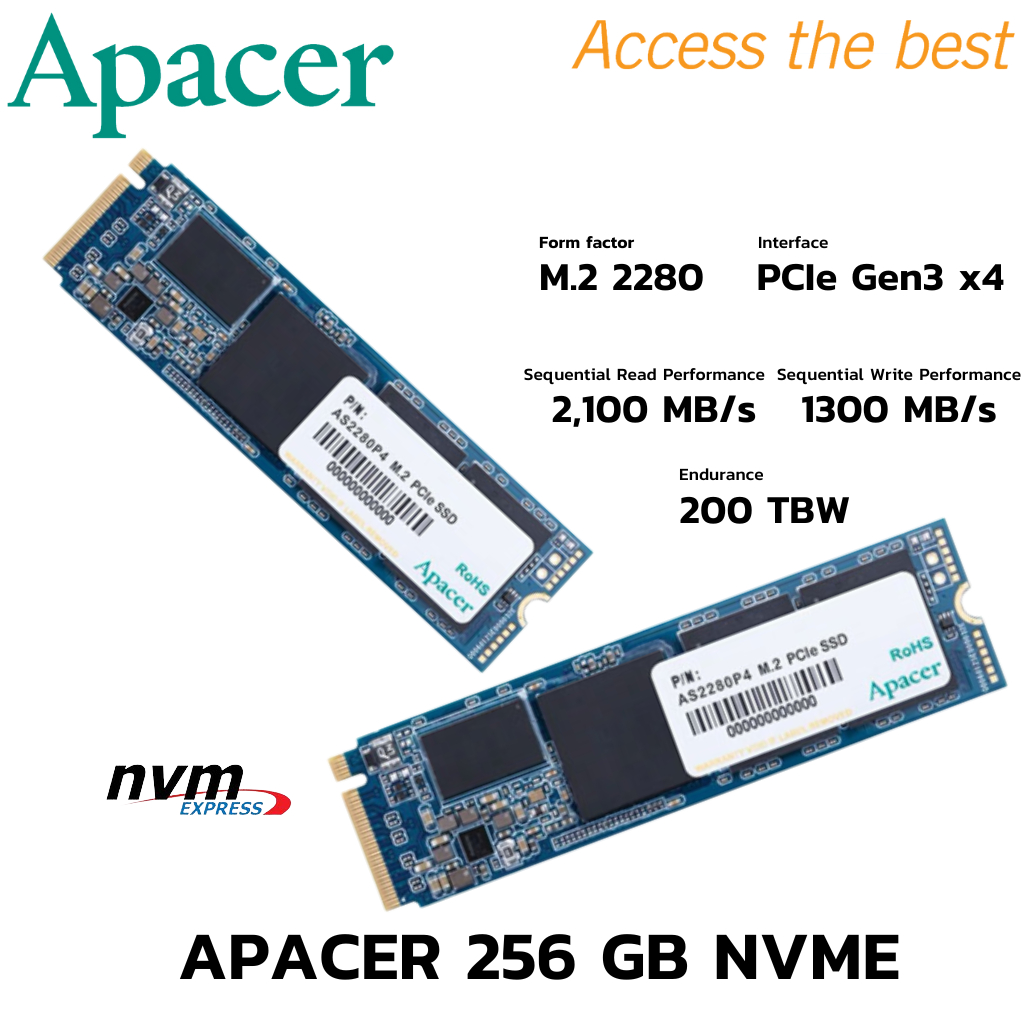 M.2 NVME 256 GB SSD M.2 PCIe APACER AS2280 NVMe
