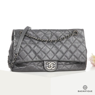 CHANEL CLASSIC FLAP 13 GREY METALIC CAVIAR RHW