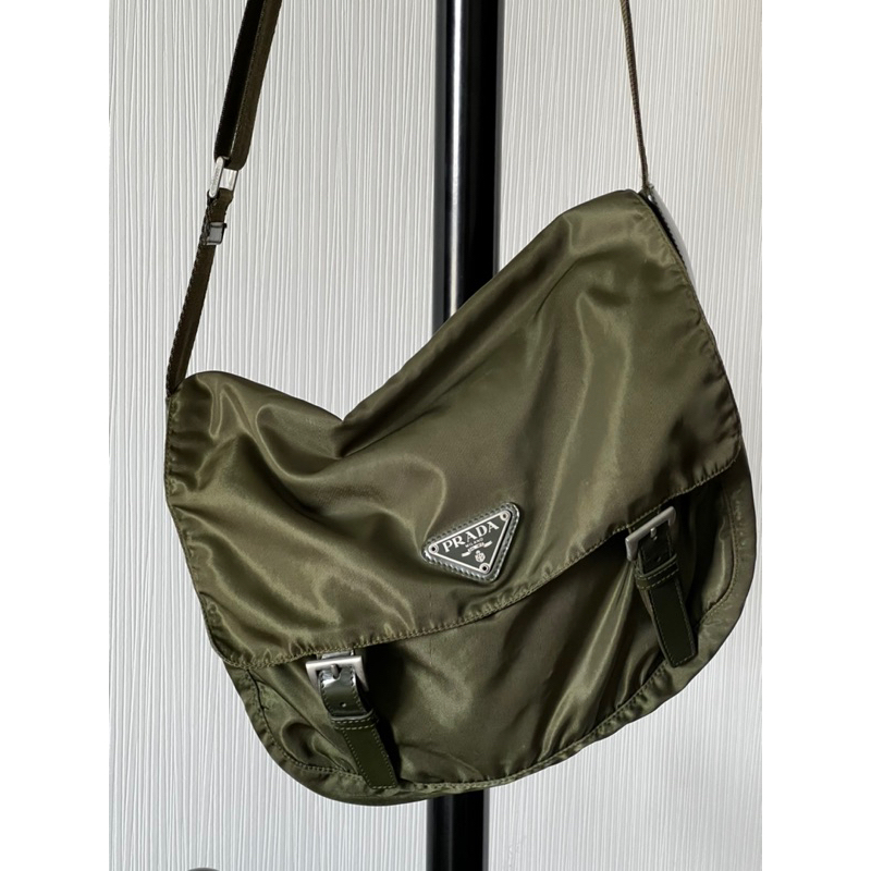 PRADA Vela Army-Green Nylon Crossbody Bag