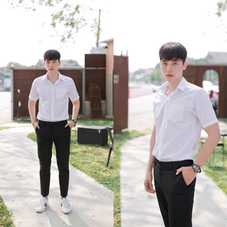 เสื้อนักศึกษาชายแขนสั้น เสื้อนักศึกษาผู้ชาย มีสีขาวนวล-ขาวสว่าง ผ้าดิบ/ผ้านิ่ม/ผ้าไมโคร