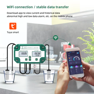 RCYAGO Tuya WiFi สมาร์ท PH Meter, ตู้ปลา น้ำดื่ม 6-in-1 PH/EC/TEMP/EC/SG/TDS Meter with Backlight