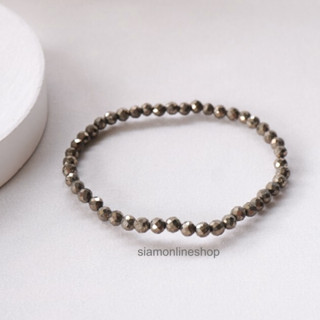 FACETED PYRITE หินไพไรต์ เบบเจียเหลี่ยม ขนาด 4 มม. สร้อยข้อมือ หินแท้ by siamonlineshop