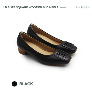 LA BELLA รุ่น LB ELITE  SQUARE WOODEN MID HEELS - BLACK