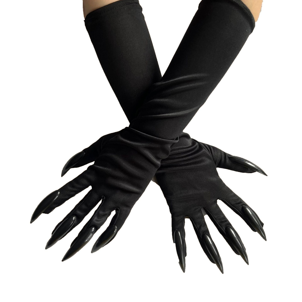 ac23.8 ถุงมือมือปิศาจ ถุงมือผี สีดำยาวพร้อมเล็บยาว