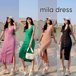 เดรสแขนกุดคอวีกระดุมหน้า🔥Mila dress🔥ผ้าทอเกรดดียืดหยุ่นใส่สบาย ป้ายCottoncandy