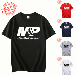 เสื้อยืดแขนสั้น ผ้าฝ้ายผสม ลาย Smith and Wesson แฟชั่นฤดูร้อน สําหรับผู้ชาย