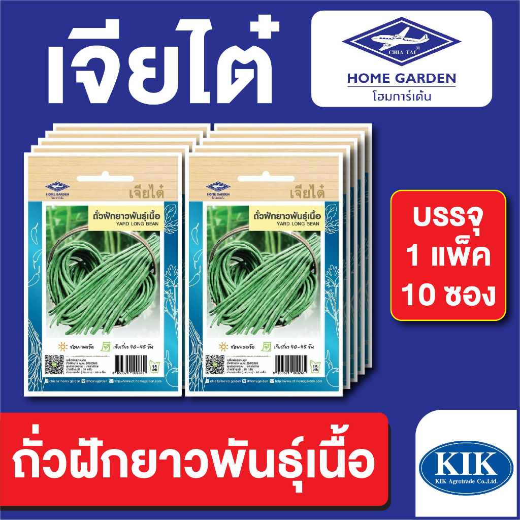 ผักซอง เจียไต๋ CT15 ถั่วฝักยาว พันธุ์เนื้อ เมล็ดพันธุ์ แพ็คละ 10 ซอง