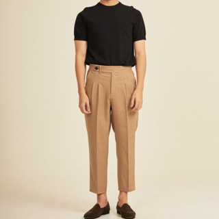 HARBER.BKK - Kene Slack pants กางเกงสแล็คขายาว ขอบยื่น สีกากี