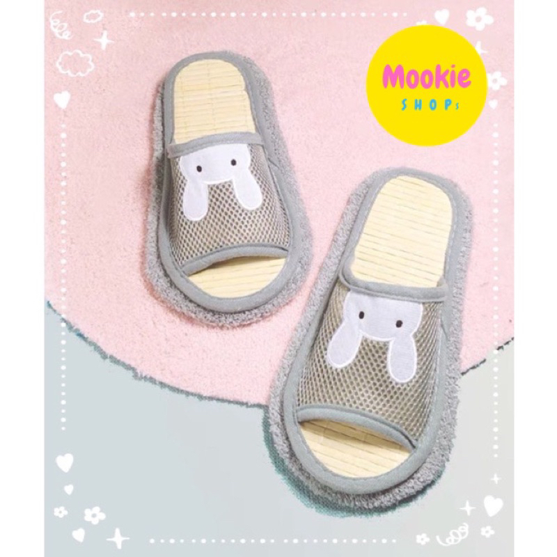 🎁พร้อมส่ง🇹🇭ในไทย👡 ลายกระต่าย🐰 น่ารัก #รองเท้าใส่ในบ้าน มินิมอล พื้นไม้ไผ่ #รองเท้าดักฝุ่น #รองเท้าถูบ้าน