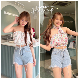 ❥ SweetHouse 🌼 เกาะอก Set 2 ชิ้นแถมฟรีผ้าผูกโบว์ ลายดอกไม้ เกาะอกน่ารัก ใส่ไปทะเล