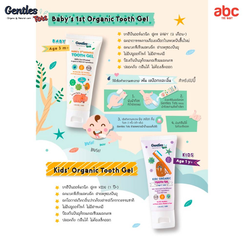 Gentles tots ยาสีฟันเด็ก ออร์แกนิค กลิ่นผลไม้ Baby / Kids Tooth Gel รูปที่ 8