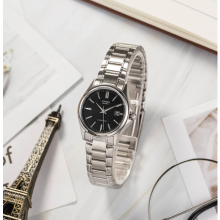 Casio นาฬิกาข้อมือผู้หญิง รุ่น LTP-1183A-1A สายสแตนเลสสีเงิน หน้าปัด สีดำ - ของแท้ 100% ประกันศูนย์ CMG 1 ปีเต็ม