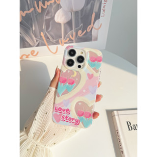 สต๊อคไทย พร้อมส่ง #เคสไอโฟน แบบผิวด้าน iPhone 11-14Promax 🌷เคสโฮโลแกรมหัวใจทิวลิป