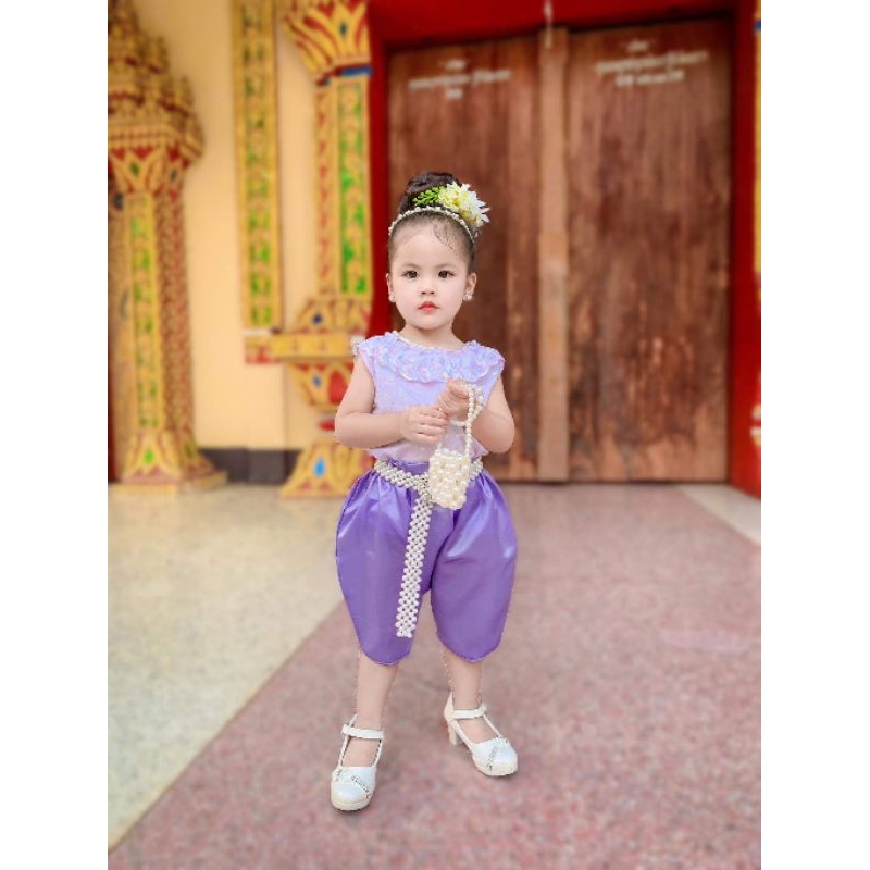 ชุดไทยเด็ก สีม่วงพาสเทล