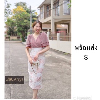 re stock 🖍️ S-2XL🌸 เดรส ผ้าวิ้งแต่งผ้าทอช่วงกระโปรง 🌸Ariya