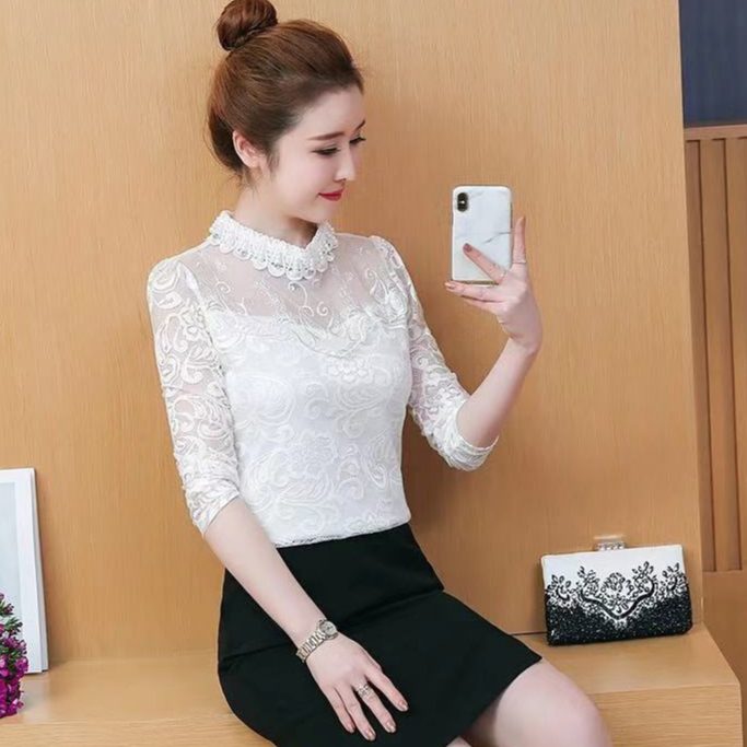 💕*Miki-Shop*(พร้อมส่ง)เสื้อลูกไม้แขนยาว ผ้านิ่มมาก 88*