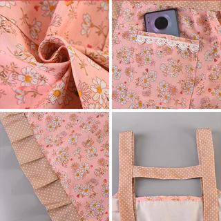 ผ้ากันเปื้อนลายดอกไม้ (จัดส่งในไทย) สวยน่ารัก สไตล์เกาหลี