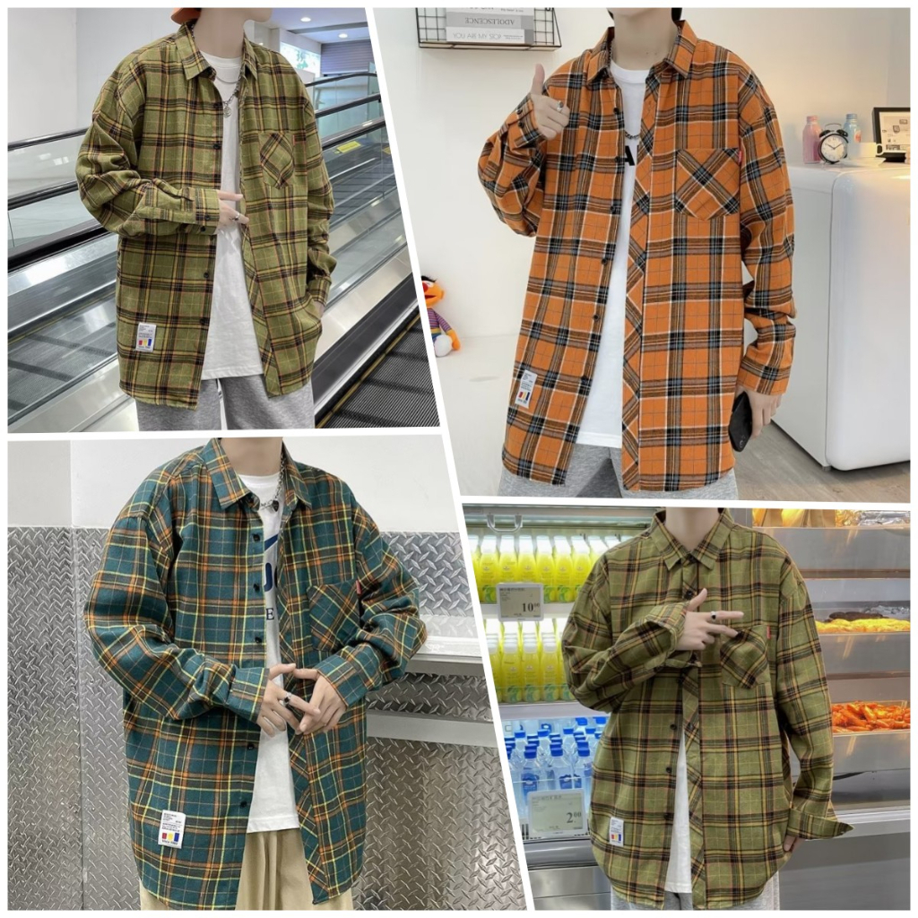 ใหม่ เสื้อลําลองหลวมลายสก๊อต MMA4005 เสื้อเชิ้ตผู้ชาย แฟชั่นวินเทจ แขนยาว มี3สี ไซส์ M-2XL
