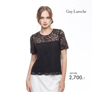 Guy Laroche เสื้อผู้หญิง เสื้อเบลาส์แขนสั้นลูกไม้เรียบหรู สีดำ (GZ1VBL)