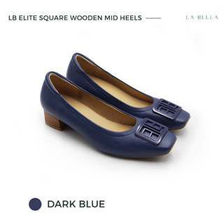 LA BELLA รุ่น LB ELITE  SQUARE WOODEN MID HEELS - DARK BLUE