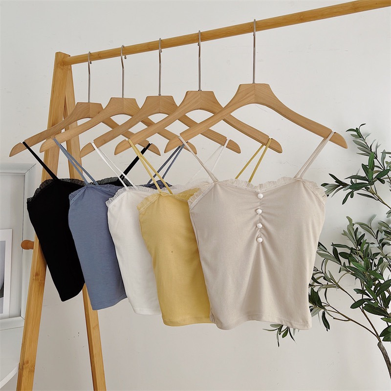 เสื้อสายเดี่ยว คอสั้น แต่งลูกไม้ เข้ารูป สวมใส่สบาย รูปที่ 4