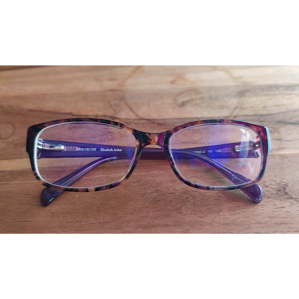 Elizabeth Arden EA 6060-2 purple tortoise Eyeglasses Frame Size 53-16-135 mm E2 กรอบแว่นตาของแท้มือสอง ลายกระม่วง ขาสปริ