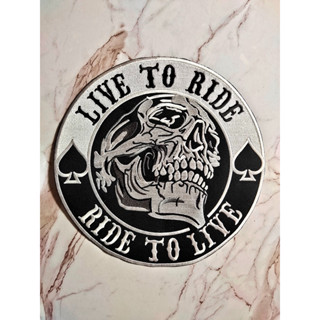 ตัวรีดติดเสื้อขนาดใหญ่ กะโหลก Skull Live To Ride Ride To Live ตกแต่งเสื้อผ้า แจ๊คเก็ตยีนส์ Hipster Embroidered Iron On S