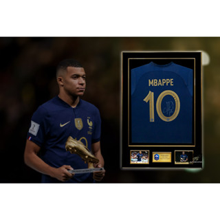 เสื้อเหย้าทีมชาติ France World Cup 2022 พร้อมกรอบ พร้อมลายเซ็น Kylian Mbappe