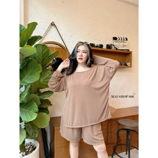 🔥Plussize🔥ชุดเซทเสื้อ+กางเกงคนอ้วน🔥 อก 44-54 ยาว 29     เอว 32-48  ยาว 19