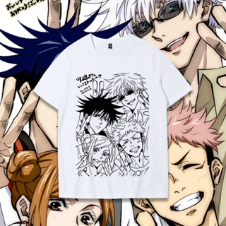 เสื้อยืดผ้าฝ้ายอนิเมะ Jujutsu Kaisen เสื้อยืดแขนสั้น Itadori Yuji Kugisaki Nobara Gojo Satoru Fushiguro Megumi