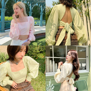 kokiji - jessy top (เสื้อแขนยาว สีชมพู/เขียว/ครีม เสื้อเว้าหลัง)