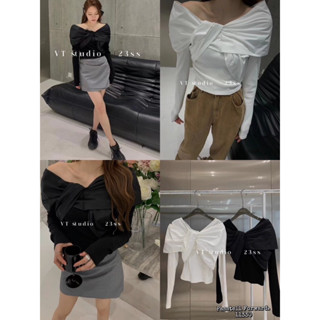 🇰🇷New🇰🇷  Korea bow long sleeve blouse เสื้อแขนยาว ผ้าร่อง ดีเทลแต่งโบวหน้าผ้าคอตตอน งานสวยมากค่าาา