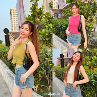 🌈Spinnyhousestudio🌈 ครอปแขนกุด เสื้อไปทะล ผ้าไหมพรมถักบาง🌺ผ้านุ่มมาก เสื้อเอวลอย เสื้อเกาหลี ต้อนรับซัมเมอร์ รุ่น แตงไทย