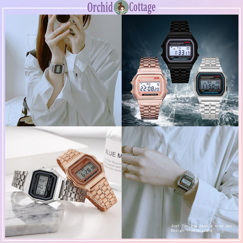 [จัดส่งที่รวดเร็ว]นาฬิกา unisex ที่เรียบง่ายนาฬิกาหน้าปัดสี่เหลี่ยมนาฬิกาอิเล็กทรอนิกส์เด็กชายนาฬิกา