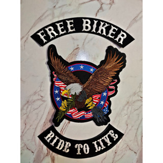 ตัวรีดติดเสื้อขนาดใหญ่ Set Free Biker (1set/3pcs) ตกแต่งเสื้อผ้า แจ๊คเก็ตยีนส์ Hipster Embroidered Iron On Sew on