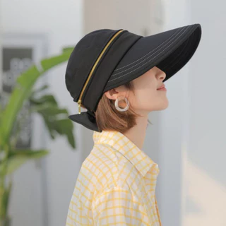 หมวกกันยูวี แคดดี้ปีกกว้าง ซิปทอง ใส่ครึ่งใบได้ UV Protection Hat ปรับรอบหมวกได้ ปีกกว้าง 13 CM